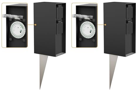 ledscom.de 2 pièces Colonne de Prises de Jardin POMI avec Piquet de Terre pour l'extérieur, IP44, minuterie/Timer, 2X, Noir, carré, 23cm