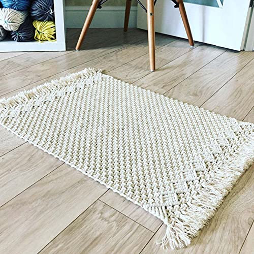 WABMJGW Makramee-Tischläufer mit Quasten, Baumwollseil, gewebte Tischdecke, Boho-Tischsets, rustikales Sofakissen, Zuhause, Bauernhaus, Esstisch, Dekoration, Beige, 50 x 80 cm