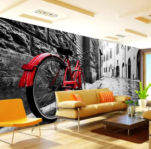 3D-Tapete Retro Street View Bikes Schwarz-Weiß -Fotohintergrund Wandbild Tapeten Für Wohnzimmer -150 * 105 cm