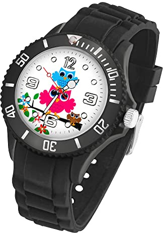 Taffstyle Kinder Armbanduhr Eulen Familie aus Silikon Analog Quarz