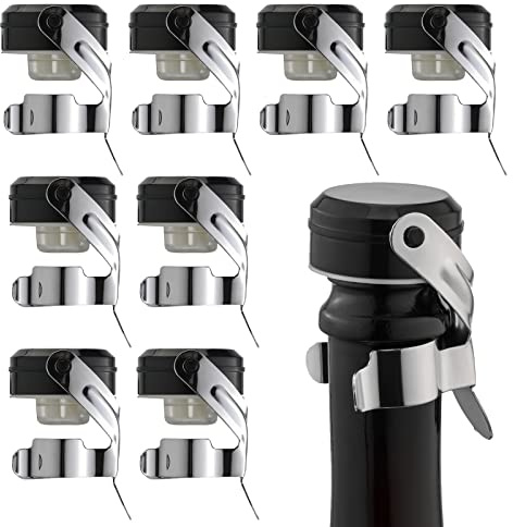 WOTOR Champagne&Wine Stopper Stainless Steel with Food Grade Silicone, Leak-Proof and Bubble Retaining Saver Keeps Wine&Champagne Fresh，Suitable for All Standard Size Wine&Sparkling(8 Pack Silver）