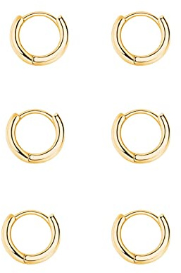 Silber 925 Creolen Set - 3 Paar Klein Ohrringe für Damen, Mädchen, Herren - Gold Huggies, Zierliche Knorpel Tragus Helix Schlafen Ohrringe 6mm