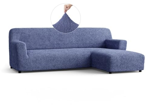 PAULATO - Bezug für Sofas mit rechter Halbinsel (gesehen von vorne), Sofabezug für Ecksofa in L-Form aus Stretch-Mikrofaser, kratzfestes und maschinenwaschbares Gewebe, Made in Italy - Blau