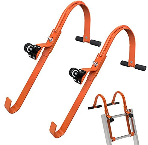 HYQNG 2 Pack Heavy Duty Ladder Roof Hook with Wheel Rubber Grip T-Bar for Damage Prevention, Fast and Easy Setup to Access Steep Roofs, 500 lbs Weight Ratin