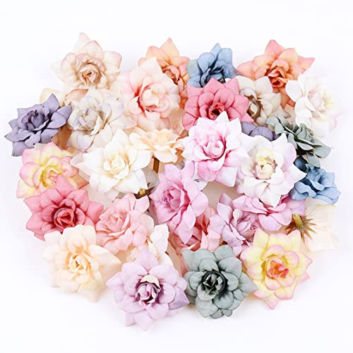 60 Stück Kunstblumen Basteln Blumen,Künstliche Rosen Blumenköpfe,Bunt Kunstblumen Seide Blütenköpfe,Kunstblumen Basteln Blumenköpfe Deko,für Hausgarten Hochzeit Feste Partei Deko DIY Scrapbooking