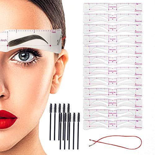 12 Strygebrows a forma di carte, con 10 pennelli neri, novizio ausiliario strumenti di disegno, testa-montato stampi, trucco aids