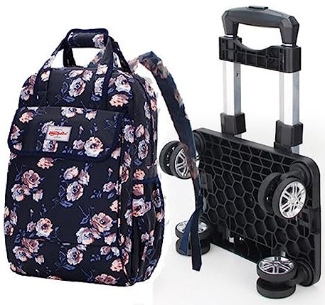 PANPANDAL Tragbarer Rucksack, Korb mit Rädern, abnehmbarer Einkaufstasche (RS17)