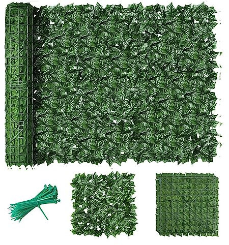 Valla de Celosía Artificial 1m x 2m con Hojas de Hiedra, Pantalla de balcón, jardín, Pared de Cobertura de privacidad Artificial, decoración de terraza, Vallas Decorativas