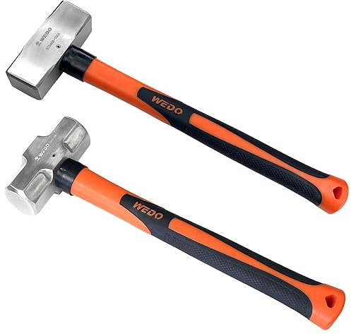 WEDO 2PCS Hammer Set,3lb Sledge Hammer+3lb Club Hammer,Stainless Steel Crack Hammer Set With Fiberglass Handle,Shock-resistant,Corrosion Resistant Drilling Hammer