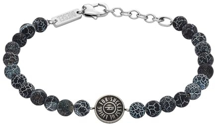 Diesel Pulsera de hombre de cuentas semipreciosas con cierre de langosta, Negro