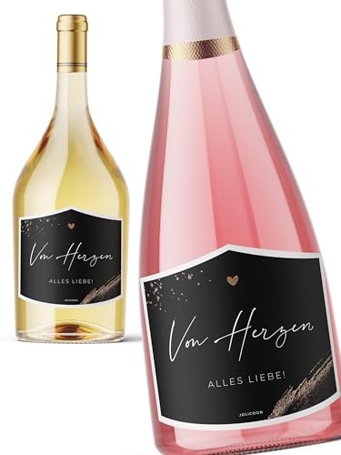 JoliCoon Flaschenetikett Von Herzen alles Liebe Geschenk, 9,3x7cm | Strukturiertes Perlmuttpapier, selbstklebend, zuverlässige Haftung, für Wein-, Sekt-, Prosecco- und weitere Flaschenformen
