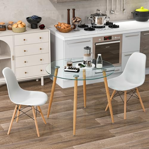 Giantex Dining Table Set for 2, Modern 3-Piece Dining Room Set w/ 1 Round Tempered Glass Table & 2 High Back Chairs, Space-Saving Dinette Set for Breakfast Nook, Kitchen, Living Room, Cafe, 3 Pack