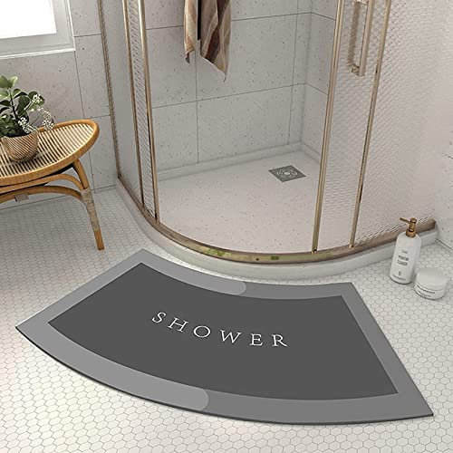 PRELGOSP Duschvorleger Runddusche, rutschfest Badematte für Eckdusche, Maschinenwaschbar Gebogene Duschmatte Halbrund für Eckbadewanne,Grau,40x75cm