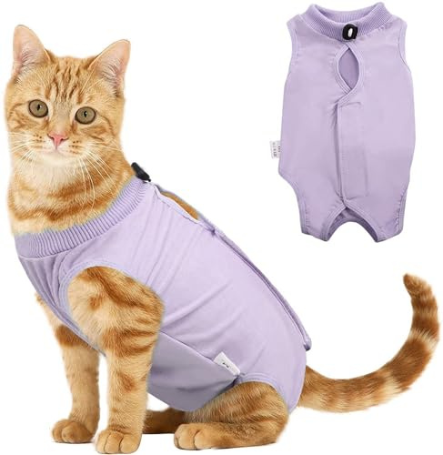 Voarge Recovery Suit Katze, Katzenbody Nach Op Anti-leckende, Verhindern Lecken Nach der Operation Tragen Weaning und Warmhalte Recovery Tuch Anzug für Katzen Hunde (L, Lila)