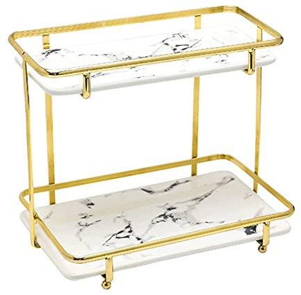 CVNIMV Alzata Rettangolare per Torte, Vassoio per Dessert in Marmo, con Struttura in Metallo Dorato, Moderno Vassoio per Alimenti, per Cucina, Feste di Compleanno, Bagno (Oro 33 * 16,5 cm) (Oro 3