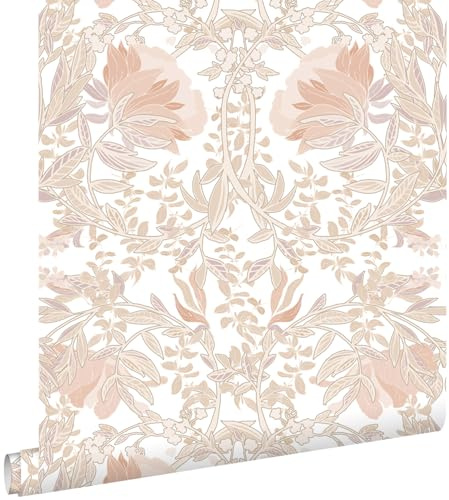 papier peint fleurs vintage de style art nouveau sable beige et terracotta claire 53 cm x 10.05 m - ESTAhome