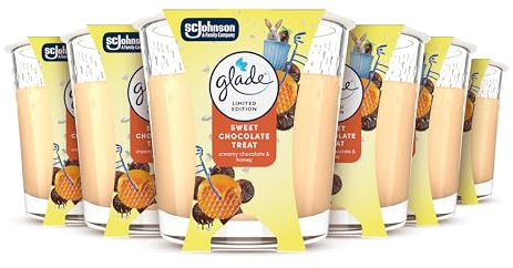 Glade Jar Candle, Scented Candle Infused with Essential Oils, Up to 30 Hour Burn Time, Sweet Chocolate Treat, Pack of 6 (6 x 112g), Packaging May Vary