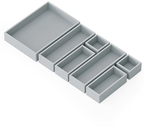 SpaceAid 7-Piece Bamboo Drawer Organizer Storage Boxes Set, Wood Tray Junk Drawer Organizers Multi-Use Divider Bins for Kitchen, Bathroom, Office Desk and Makeup Organization (7 Pack, Gray)