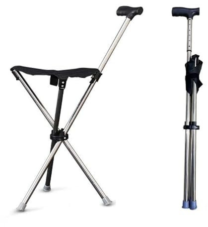 Metall Outdoor Klappbarer Gehstock Klappstuhl Mit Leichter Krücke, Unisex Aid Stativ Krückenstuhl Mit Sitz Zum Ausruhen Krücke Stuhl Für Spaziergänge Reisen Für Ältere Männer C