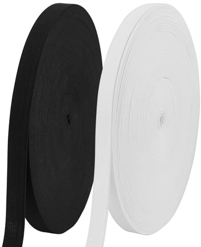 THETAG Banda Elástica, 20m Goma Elastica Costura 15mm Cinta Elastica Plana Blanca y Negra, Cuerda Elastica para Manualidades Costura DIY 10 m/Rollo 1mm de Grosor