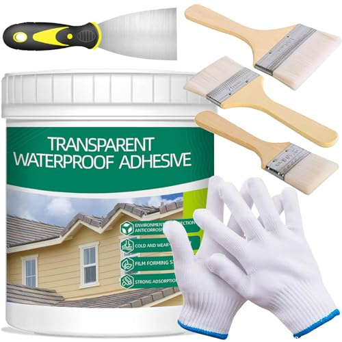 Qiveaory 1Kg/36Fl.oz Liquide Étanchéité Transparent Scellant Invisible Imperméable Brosse Mastic Couteau Gants de Travail,pour la Toiture de la Salle de Bain de la Maison