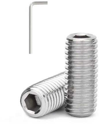 #10-24 x 1'' (30 Pack) Set Screws, 304 Stainless Steel 18-8, Internal Hex Head Allen Drive Cup Point Screws (with Hex Key Wrench)