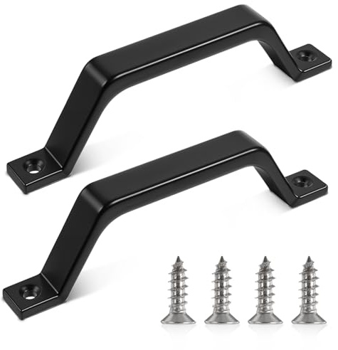 ZEYIYER 2 PCS Sliding Door Handles, 16 cm Barn Door Handle Matt Black Pull Handle Gate Handles for Closet Garage Shed Cabinets with Screws