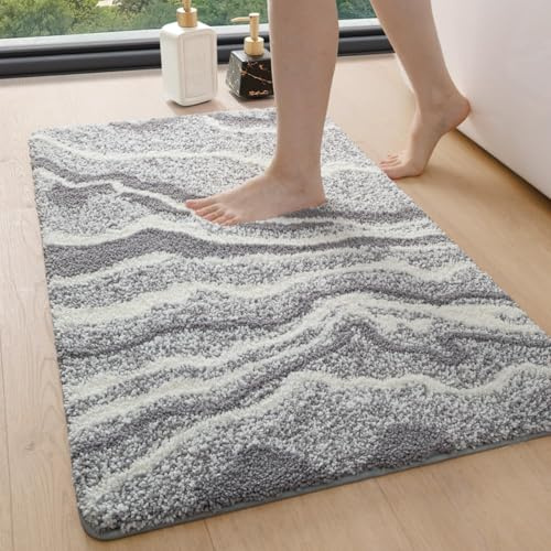 DEXI Tapis Salle de Bain Antidérapant 60 x 90 cm, Super Absorbant, Design Moderne, Lavable en Machine, pour Baignoire, Douche, Chambres, Gris