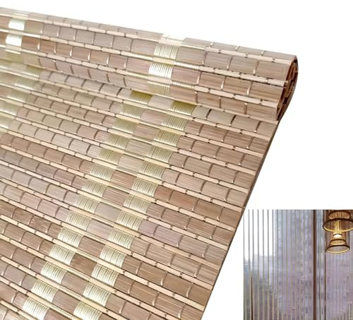 Eiauiuo Bambusrollo Bamboo Blinds Bambusvorhang Raffrollo Verdunkelungsrollo UV-Schutz Natürlicher Look Schallisolierendrollo Seitenzugrollo Dekorativ Bambus Jalousie für Türen Garten Küche Balkon usw