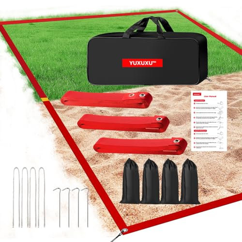 Professionelle Beachvolleyball-Linien für Sand, 5,1 cm [Doppel 2V2, Kurzplatz, 66,3 x 132,6 cm), gut sichtbar, für jedes Wetter, mit Edelstahlankern und Sandsäcken, Rot