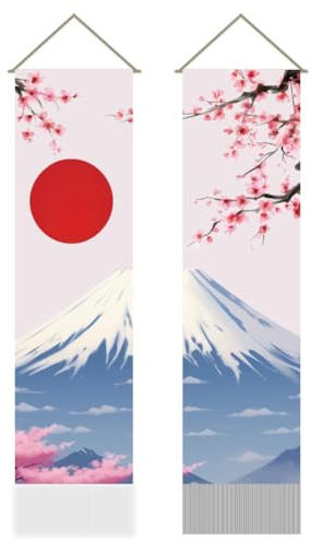 AHANDMAKER 2 Stück Asiatischer Orientalischer Wandteppich Mit Kirschblüten Sakura Und Fuji Wandteppich Mit Japanischer Landschaft Und Kultur Zum Aufhängen Für Raumdekoration (45.7x13 Zoll)