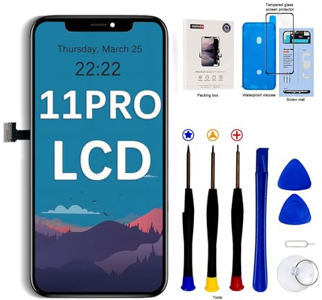 EFaith Écran pour iPhone 11 Pro 5,8 LCD Full HD Ecran de Rechange 3D Tactile Digitizer Assembly avec Kit De Réparation Complet + Protecteur D'écran + Adhésif Étanche Modèle A2160/A2217/A2215 (LCD)