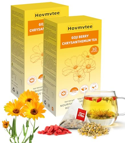 60Pcs Goji Berry Chrysanthemum Tea for Liver Health, Dandelion Wolfberry Tea, Seven Natural Herbal Ingredients, Chinese Health Herbal Tea, Kidneys & Liver Health(60 Bags, 2 Boxes)