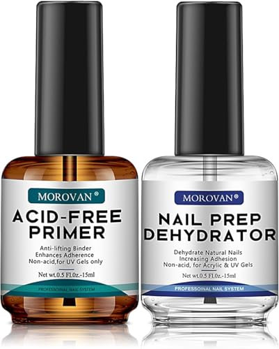 Morovan Natural Nail Prep Dehydrate and Acid-Free Primer: Dehydrator for Acrylic and Gel Nail Polish Non Acid Nail Primer for UV Gels Fast Dry Superior Bonding Agent Gift Box Set