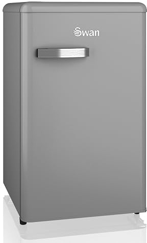 SWAN Retro Under Counter Fridge with 77L Fridge Capacity, 13L Freezer Capacity, 1 Glass Shelf, 3 Door Shelves, 1 Salad Drawer, Grey, SR11035GRNE