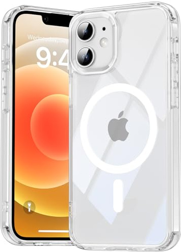 Natiiozie Magnetisch Hülle Kompatibel mit iPhone 12 Mini/13 Mini, Matt Handyhülle Kompatibel mit MagSafe, Stoßfest Kratzfest Schutzhülle Nie Vergilbung Rückseite Dünn 5.4 Zoll Case Transparent
