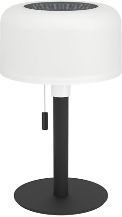 EGLO Solar Tischleuchte Montapalma-L Outdoor Akku | Tischlampe dimmbar mit Zugschalter, kabellose Solarlampe für außen, Stahl in schwarz, Kunststoff in weiß, warmweiß, RGB, IP54
