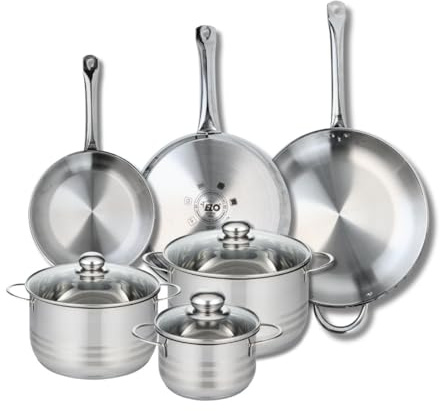 Elo Batterie cuisine 3 poêles 24/28/32 cm et 3 faitouts 16/20/24 cm | 6 pièces pour tout cuisiner, Inox sans revêtement, Poêles 24 28 32 cm, Faitouts 16 20 24 cm, Induction four et lave vaisselle