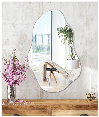 JMITHA Wandspiegel Asymmetrisch Spiegel Asymmetrisch Wandspiegel Selbstklebend Asymmetrischer Spiegel Badezimmerspiegel HD Glas Tischspiegel