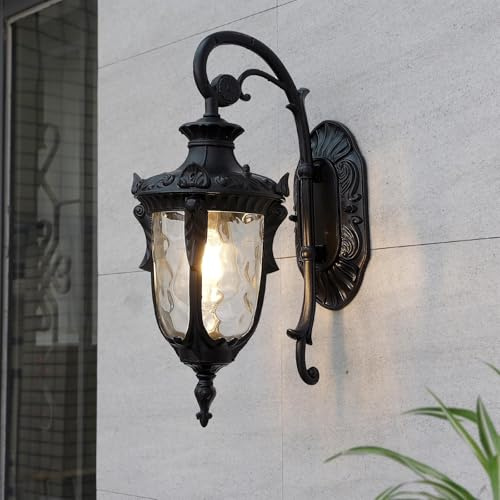 ZenithBeam Wandleuchte Aussen Wandlampe Vintage,Laterne Garten Lampen,Schwarz Wasserdichte Außenlampe,Aus Aluminium Und Glas Aussenlampe,E27 Lampe,FüR TüR,Haus,Villa,Balkon,Garage,Flur,Terrasse