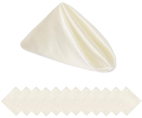 12PCS Cloth Napkins, Polyester Dinner Napkins, White Table Napkins 43x43cm, Ideal for Weddings, Fall, Thanksgiving & Christmas, Soft, Durable & Washable (Cream)