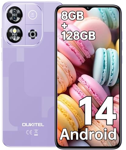 OUKITEL C57S Android 14 Smartphone Ohne Vertrag 4G, 8GB+64GB/128GB Handy Günstig, Octa Core, 6,52 Zoll HD+, 4300mAh Handy Ohne Vertrag, 4G Dreifache SLM Simlockfreie Handys - Violett