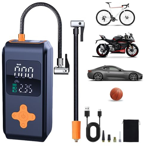 Gonfleur Pneus Voiture, Compresseur à Air Portatif 12 V CC, Compresseur Voiture De 150 psi et Lumière LED Numérique, Gonfleur Pneu Voiture a Electrique Rechargeable USB-C, pour Voiture, Vélo, Moto