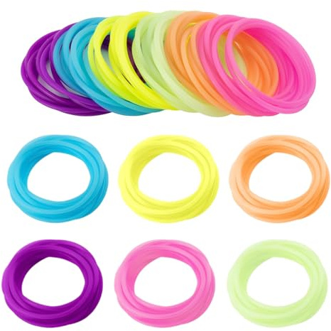 30 Pezzi Braccialetti Gommosi in Silicone Neon con Effetto Jelly – Braccialetti Luminosi Fluorescenti Colorati Pastello Anni '80, Bracciali dell’Amicizia per Feste, Discoteca e Riempire Sacchetti (A)