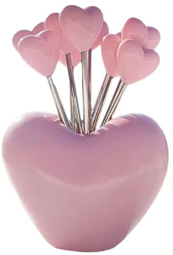 Brxmpn Set di 10 Forchette Frutta in Acciaio Inossidabile E 1 Porta-Amore Rosa, Forchette Dessert per Uso Ripetuto, Forchette Frutta, Forchette Insalata, Stuzzicadenti per Bambini