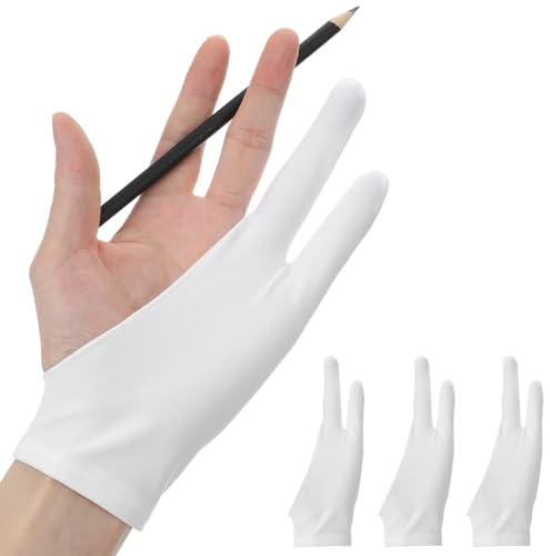 Classicseali 4pcs Drawing Glove Right Hand,2 Tingers Artist Glove for Drawing Tablet,Nylon Spandex Tablets Gloves, Artist Gloves For Draw Tablet, Suitable for Drawings Tablets, Paper Sketch,White