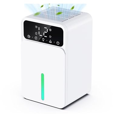 Deshumidificateur d air1500ML, Déshumidificateur d air Electrique avec 12H de Minuterie, 7 Lumières de Couleur, Dégivrage Automatique, Arrêt Automatique, pour la Maison, Bain, Chambre, Blanc