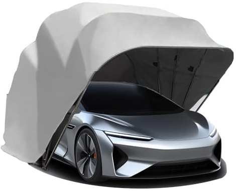 Allwetterfester Carport, halbautomatischer Mobile Faltgarage, Auto-Markise, abschließbarer, langlebiger Unterstand, Heavy Duty Garagenzelt (grau 5.9 * 2.7 * 2.45 m)