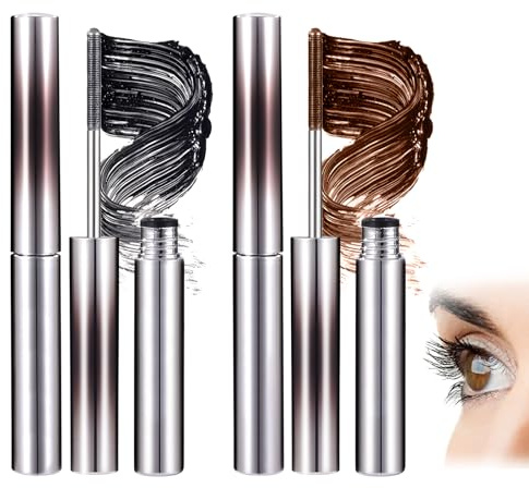 2er-Pack Waschbar Eiserne Mascara,Schwarz Mascara Mit Metallbürste,Wimperntusche Metallbürste,Wimpern Biegen,Kein Verklumpen,Kein Verschmieren,Langanhaltend