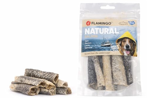 Leckerli Hund – Lachshaut Lang – 50g – Ohne Zucker & Gluten, reich an Omega-Fettsäuren – Flamingo